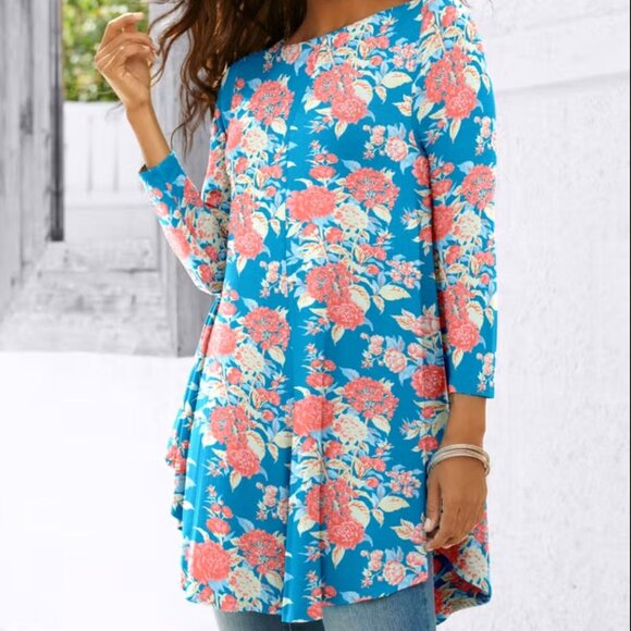 Roamans Flower Ultra Drape Boatneck Swing Tunic 1X 22-24 - Picture 1 of 1